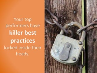 Your top 
performers have 
killer best 
practices 
locked inside their 
heads. 
 