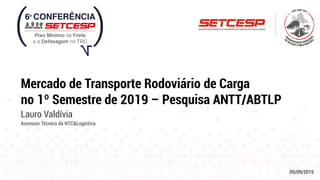 05/09/2019
Mercado de Transporte Rodoviário de Carga
no 1º Semestre de 2019 – Pesquisa ANTT/ABTLP
Lauro Valdívia
Assessor Técnico da NTC&Logística
 