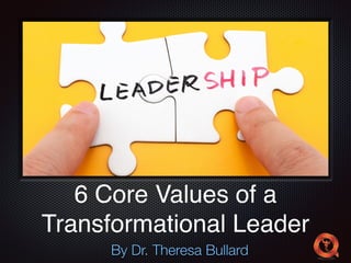 Text 
6 Core Values of a 
Transformational Leader 
By Dr. Theresa Bullard 
 