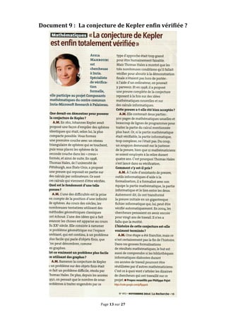 Page	
  13	
  sur	
  27	
  
Document	
  9	
  : 	
  La	
  conjecture	
  de	
  Kepler	
  enfin	
  vérifiée	
  ?	
  
	
  
 