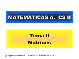 @ Angel Prieto Benito Apuntes 2º Bachillerato C.S. 1
MATEMÁTICAS A. CS II
Tema II
Matrices
 