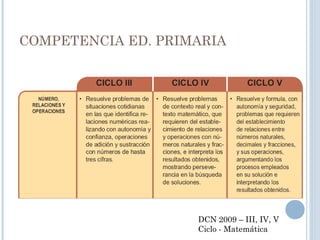 COMPETENCIA ED. PRIMARIA
DCN 2009 – III, IV, V
Ciclo - Matemática
 