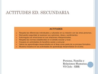 ACTITUDES ED. SECUNDARIA
Persona, Familia y
Relaciones Humanas,
VI Ciclo - EBR
 
