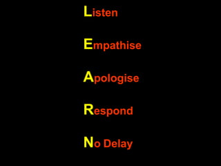 L isten E mpathise A pologise R espond N o   Delay 