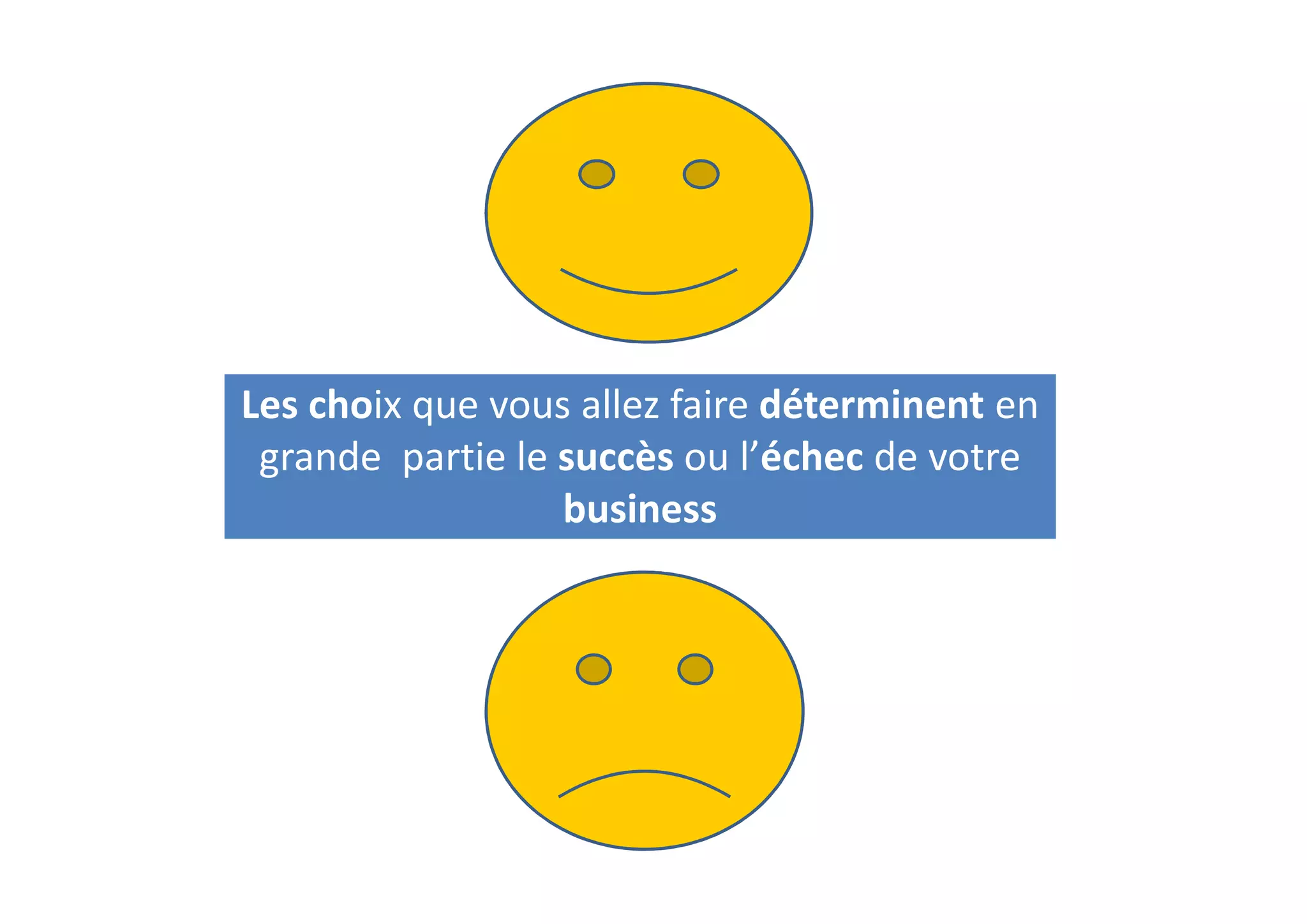 Les choix que vous allez faire déterminent en
grande partie le succès ou l’échec de votre
business
 
