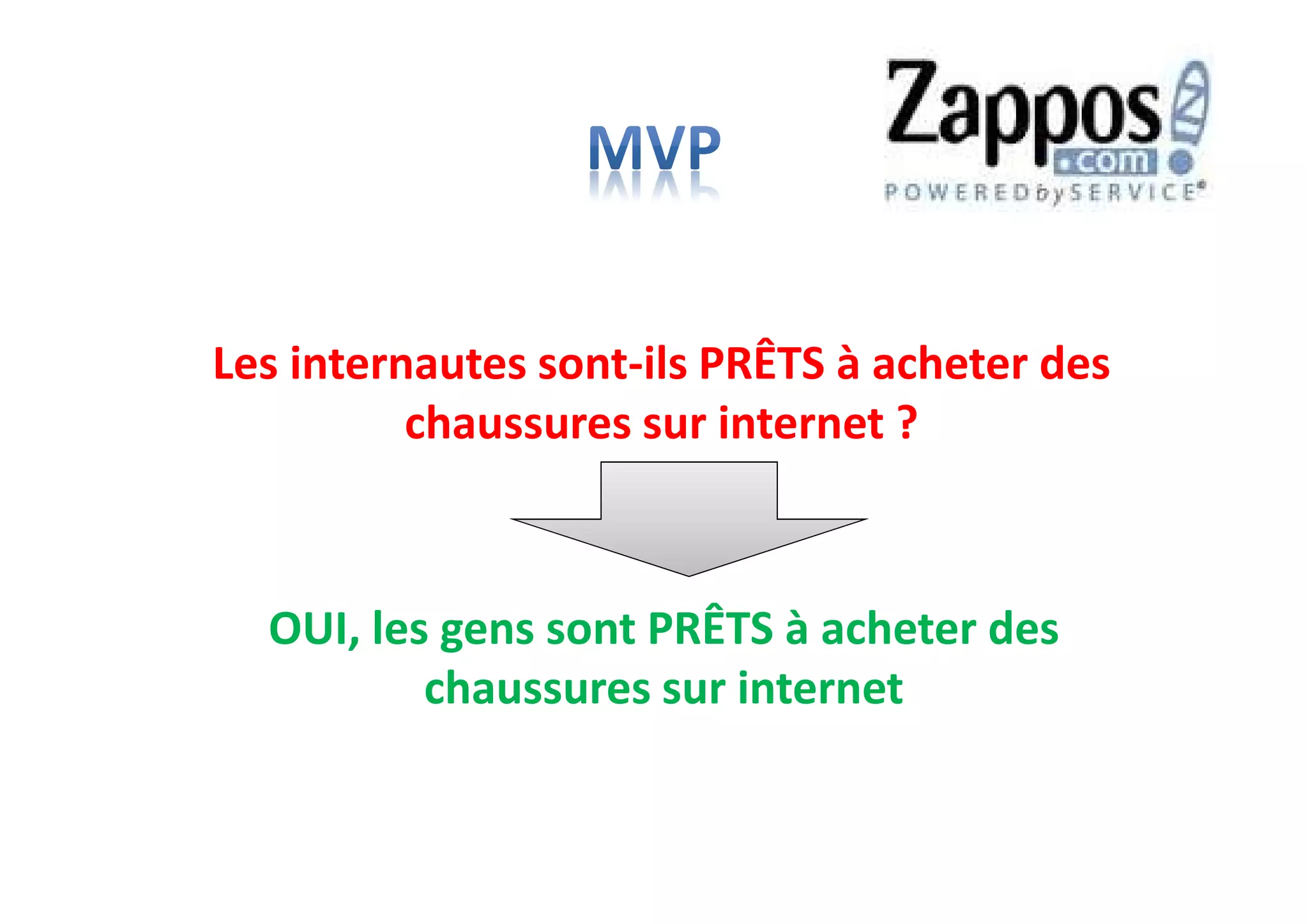 Les internautes sont-ils PRÊTS à acheter des
chaussures sur internet ?
OUI, les gens sont PRÊTS à acheter des
chaussures sur internet
 