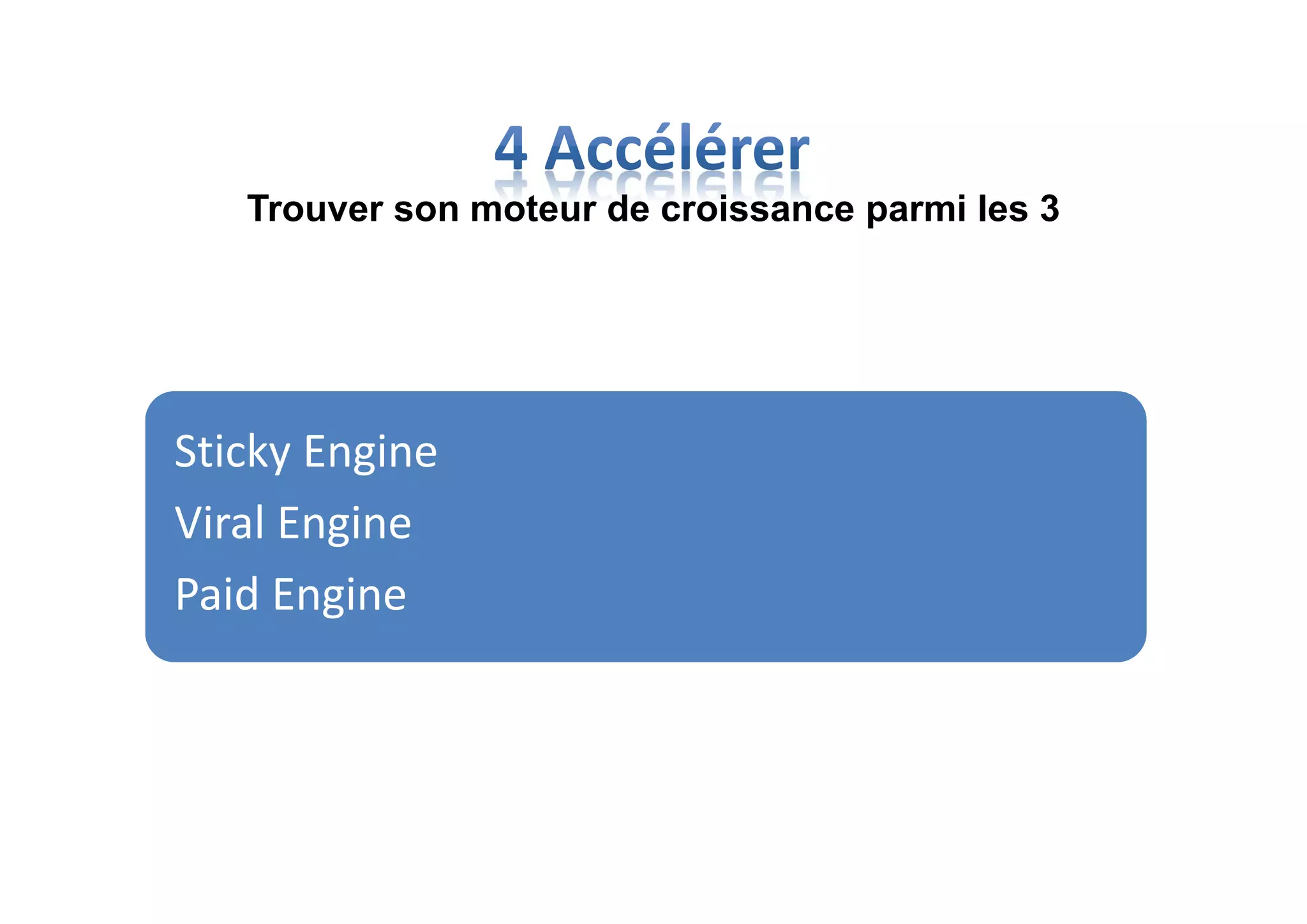 Sticky Engine
Viral Engine
Paid Engine
Trouver son moteur de croissance parmi les 3
 
