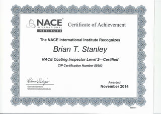 Stanley Brian- NACE Certification coating inspector Level 2
