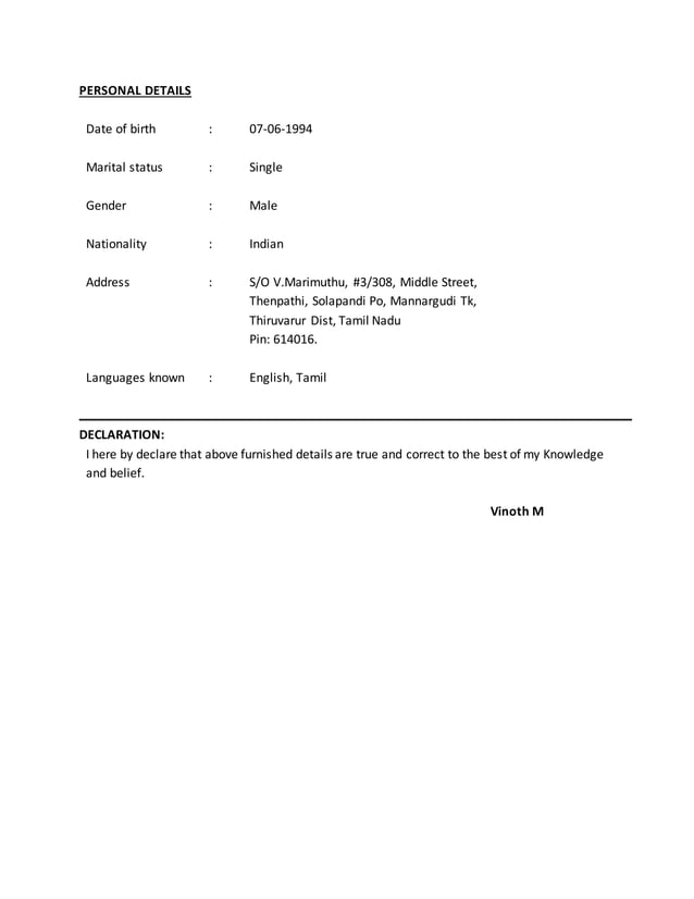 VINOTH M RESUME PDF Free Download VINOTH M RESUME PDF Free Download