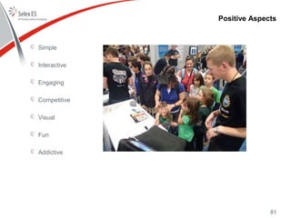 Positive Aspects
Simple
Interactive
Engaging
Competitive
Visual
Fun
Addictive
81
 