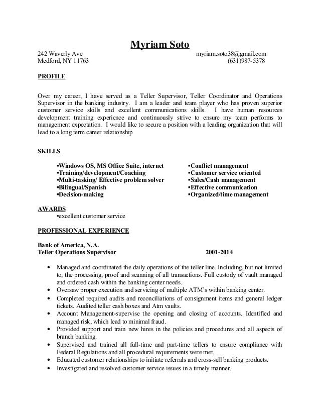 teller supervisor resumes