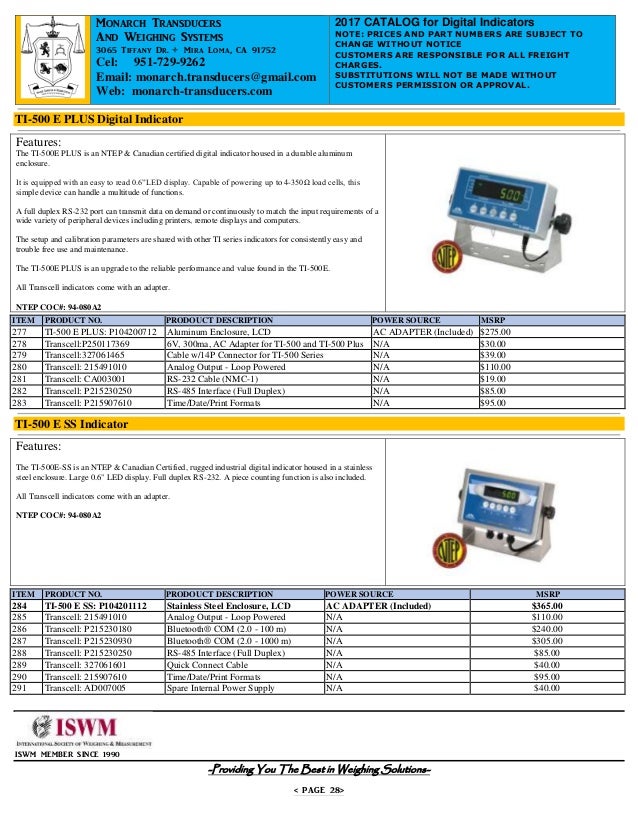 net charges connect cable PRICE 2017 SCALES MONARCH TRANSDUCERS LIST CATALOG FOR