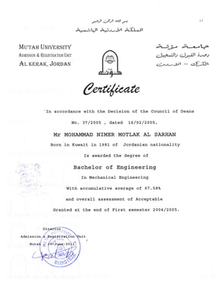 University Certificate-English