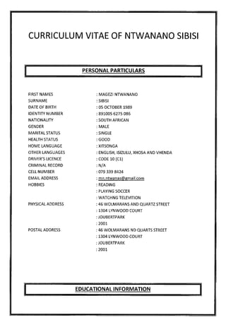 Ntwanano particulors