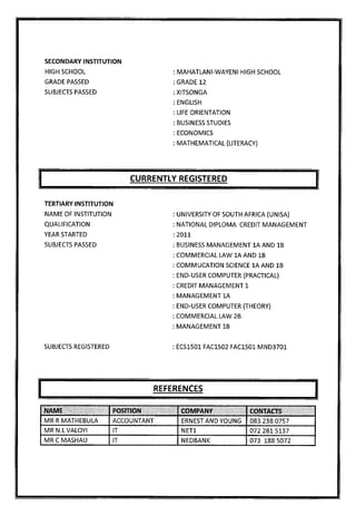 Ntwanano particulors