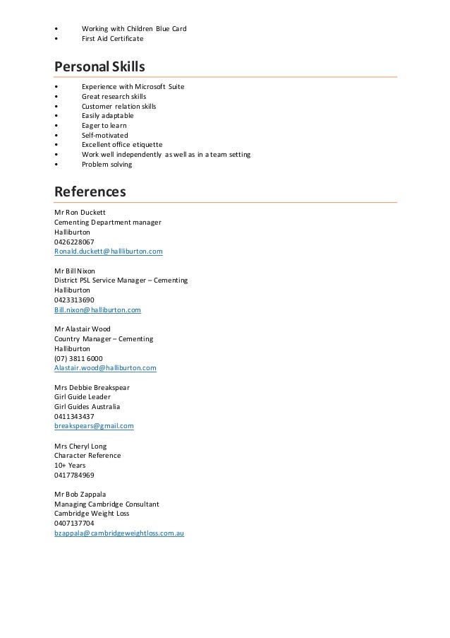 resume for working with children