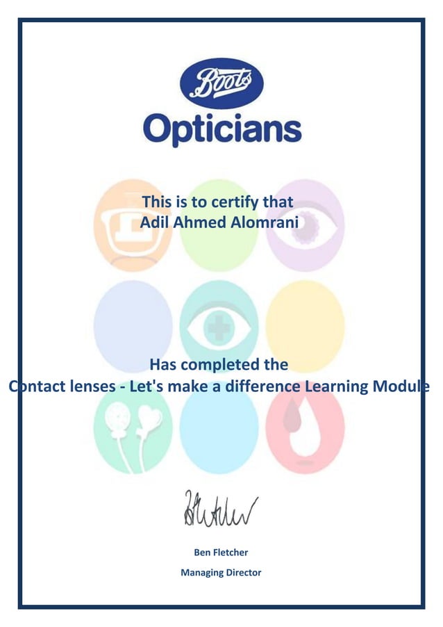 Boots Contact lenses Let's make a difference Learning Module Certificate PDF