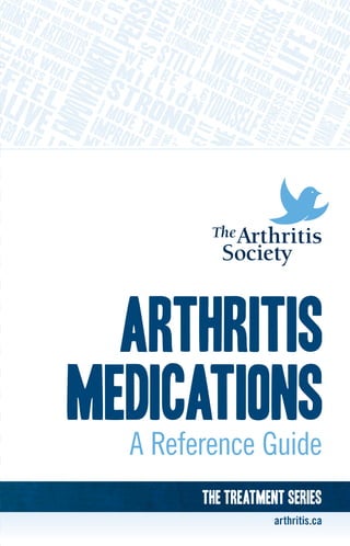 arthritis
medications
A Reference Guide
arthritis.ca
The Treatment Series
393 University Avenue, Suite 1700, Toronto, Ontario M5G 1E6
arthritis.ca 1.800.321.1433 /ArthritisSociety @ArthritisSoc
© The Arthritis Society, 2015
WE HAVE ARTHRITIS IT DOESN’T HAVE US
ARTHRITISMEDICATIONSAREFERENCEGUIDE
 