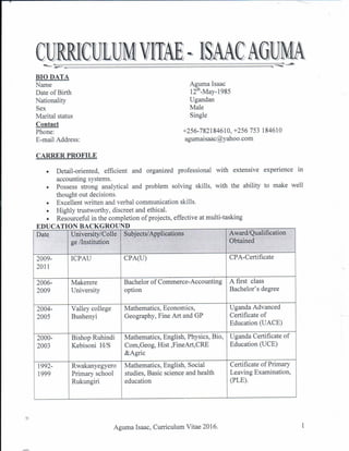 Isaac Aguma - Management Accountant CV