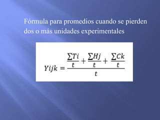 Fórmula para promedios cuando se pierden
dos o más unidades experimentales
 