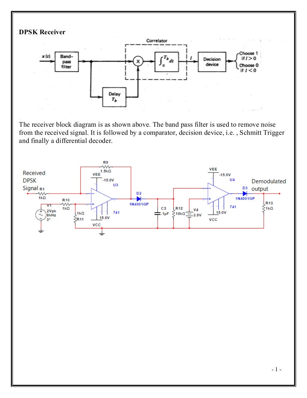 DPSK(Differential Phase Shift Keying) transmitter and receiver