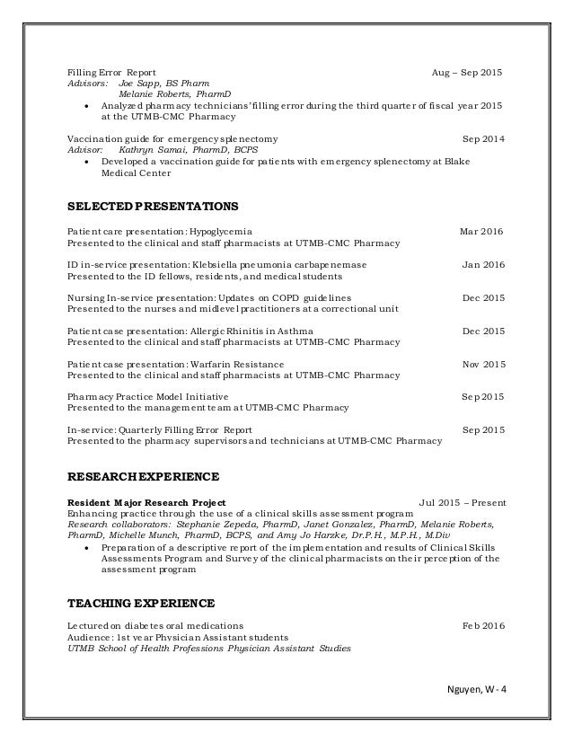 pharmacy student resumes