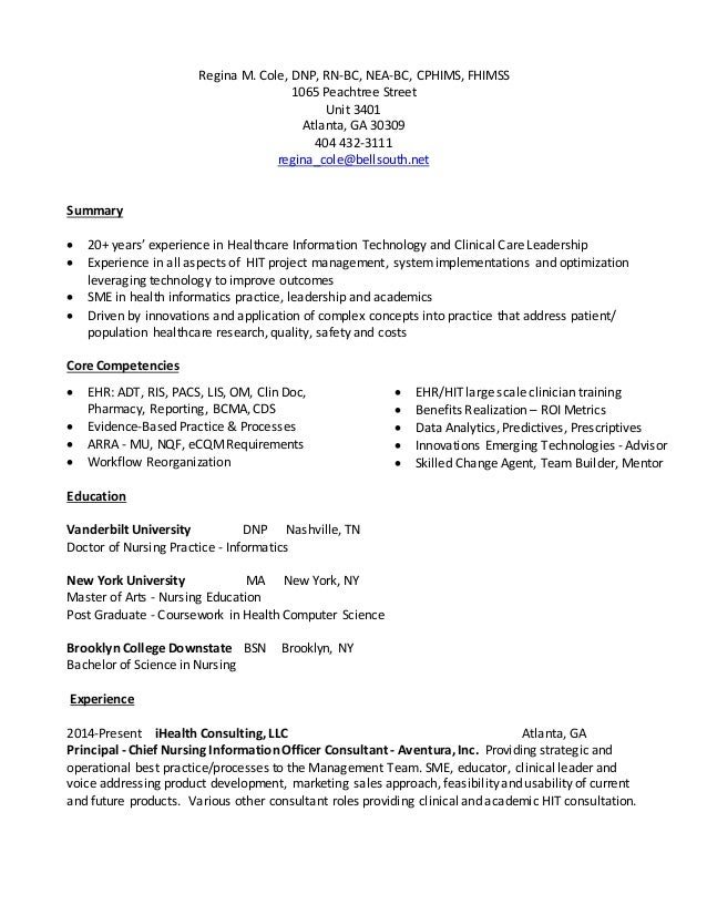 regina cole resume 520155 health information technology resumes