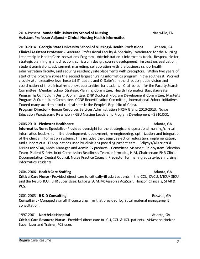 sample nursing informatics resume