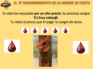Tu vida fue rescatada por un alto precio: Su preciosa sangre.
TU Eres valios@ .
Tu Vales el precio que El pagó: la sangre de Jesús.
 