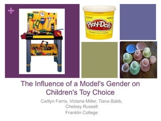 +
The Influence of a Model's Gender on
Children's Toy Choice
Caitlyn Farris, Victoria Miller, Tiana Babb,
Chelsey Russell
Franklin College
 