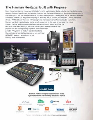 From the earliest days of movie sound to today’s highly sophisticated digital entertainment and information
systems, Harma...