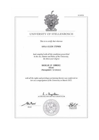 Kayla Stephen University Certificate and Results