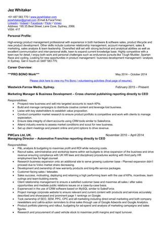 Jez Whitaker CV - Sales, Product Management, Marketing and