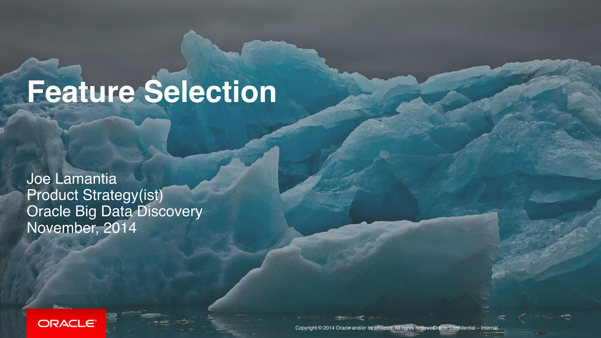 Copyright © 2014 Oracle and/or its affiliates. All rights reserved. |Oracle Confidential – Internal
Feature Selection
Joe Lamantia
Product Strategy(ist)
Oracle Big Data Discovery
November, 2014
 