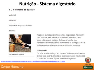 Nutrição - Sistema digestório
http://revistaescola.abril.com.br/ciencias/pratica-pedagogica/quimica-gosto-aprender-426142.shtml
Corpo Humano
 