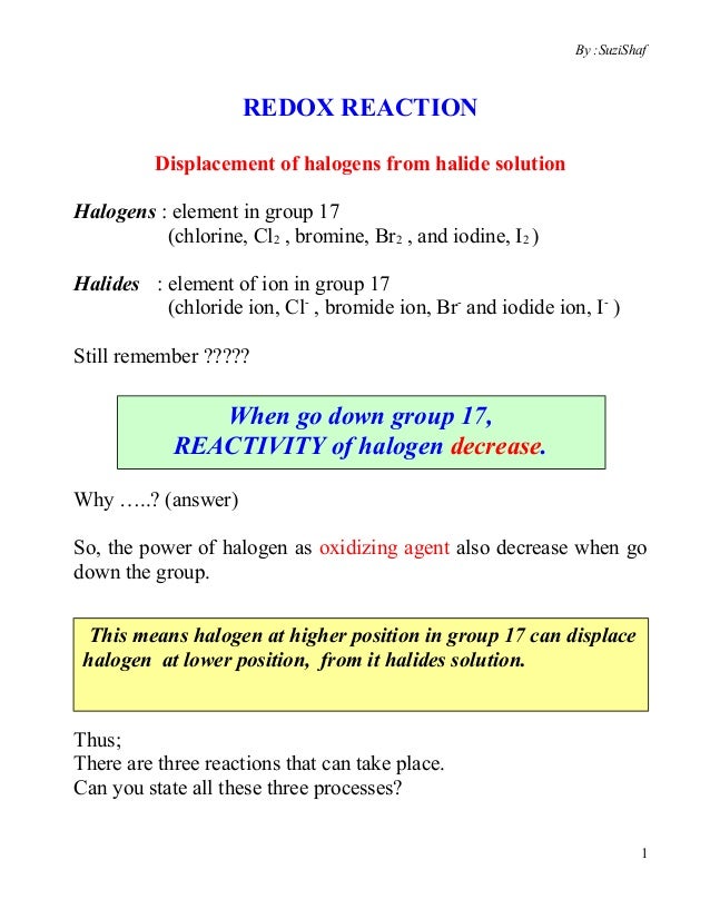 6 Displacement Of Halogen From Its Halide Solution