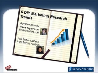 6 DIY Marketing Research Trends A presentation by Ivana Taylor from DIYMarketers.com And Esther LaVielle from Survey Analytics   