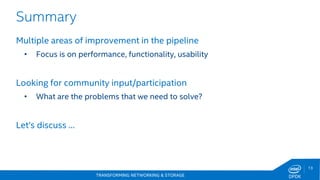 TRANSFORMING NETWORKING & STORAGE 
13 
DPDK 
Summary 
Multiple areas of improvement in the pipeline 
•Focus is on performance, functionality, usability Looking for community input/participation 
•What are the problems that we need to solve? Let’s discuss …  