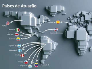 Países de Atuação


                                                           Espanha (8)

EUA (3)


             México (3)

                                                                República Dominicana
          Costa Rica


             Guatemala




            Argentina (9)


             Colômbia (6)


                       Peru (7)




                            Chile (2)

                                                Venezuela (5)
                                  Uruguai (2)
 