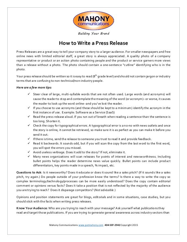 Press releases how to write