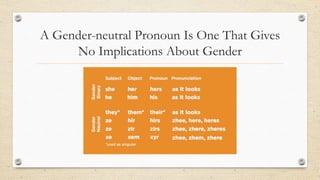 A Gender-neutral Pronoun Is One That Gives
No Implications About Gender
 
