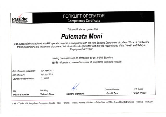 Forklift Operator Certificate