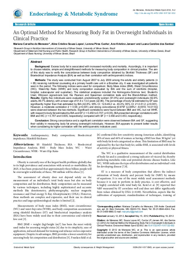 Menezes 2012 An Optimal Method For Measuring Body Fat In Overweigh