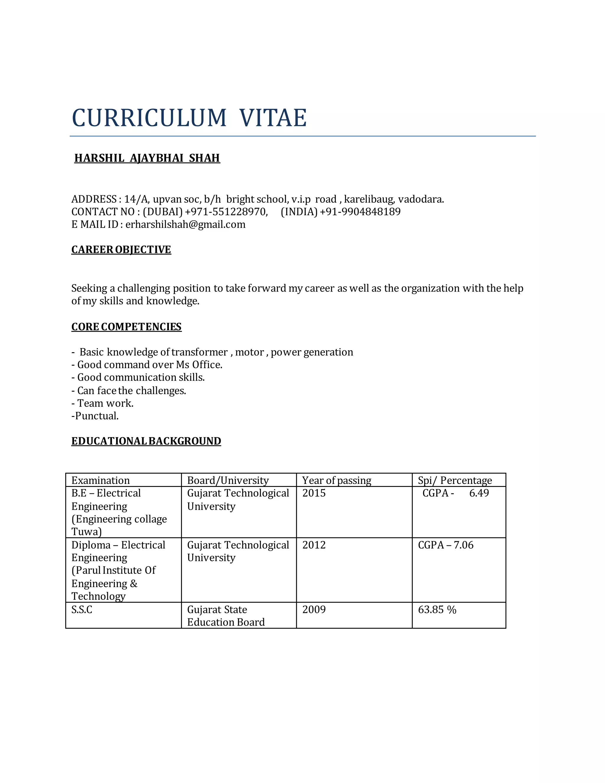 harshil ajaybhai shah (cv) | PDF