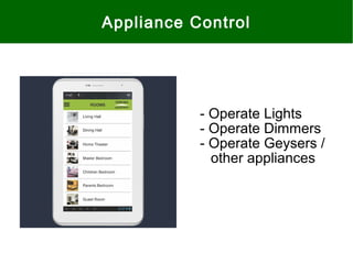 - Operate Lights
- Operate Dimmers
- Operate Geysers /
other appliances
Appliance Control
 