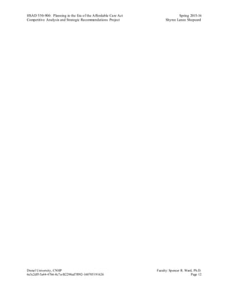 HSAD 550-900: Planning in the Era of the Affordable Care Act Spring 2015-16
Competitive Analysis and Strategic Recommendations Project Shyree Lanee Shepeard
Drexel University, CNHP Faculty:Spencer R. Ward, Ph.D.
6e3c2dff-5a44-47b6-8c7a-B2298ed7f092-160705191626 Page 12
 