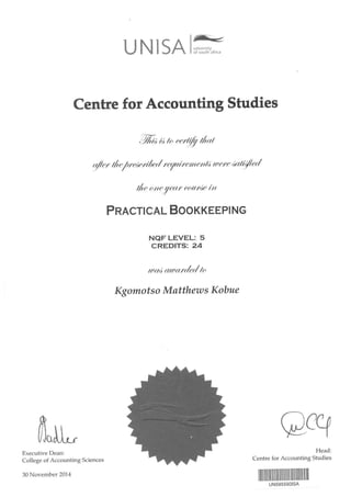 Unisa - Bookkeeping Certificate