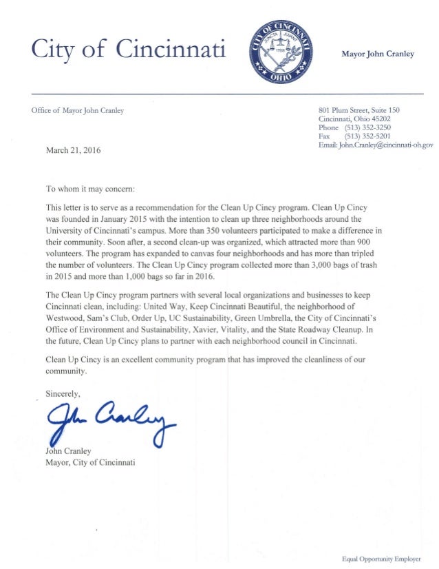 clean up cincy 2c letter of recommendation pdf mayor recommendation letter