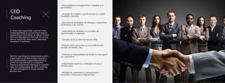 CEO
Coaching
Spiritul coachingului impactează pozitiv
organizația și cel mai simplu mod de a
face performanță organizaționala este
printr-un reprezentat al companiei.
Având o experiență extensivă în această
nișă, prin programele de CEO Coaching
vă vom acompania în multe direcții,
printre care:
În viața unei organizații, cea mai mare
responsabilitate și cel mai mare impact
asupra bunei dezvoltări, se afla la nivelul
CEO sau Managerului General. De aceea,
oferim coaching către acești adevărați
campioni în business.
- îmbunătățirea managementul timpului și al
priorităților;
- strategii de creștere a performanței la nivelul
boardului executiv;
- dezvoltarea abilităților de delegare, leadership
(individual și de sistem);
- îmbunătățirea relațiilor cu consiliile de
administrație și superiori;
- motivare și îmbunătățire de relații cu managerii
din subordine;
- influențarea pozitivă a strategiei anuale și
multianuale;
- abilități de prezentare și reprezentare a
brandului companiei în fața terților;
- balanța vieții personale cu cea profesională,
socială, de familie, etc.;
- tranziția de la și către funcția de CEO;
 