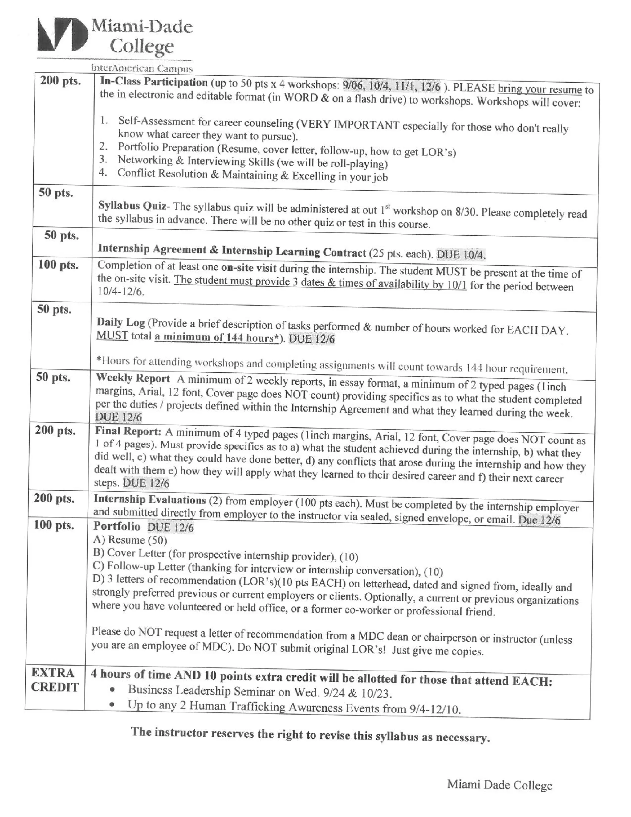 Internship Syllabus - Marina